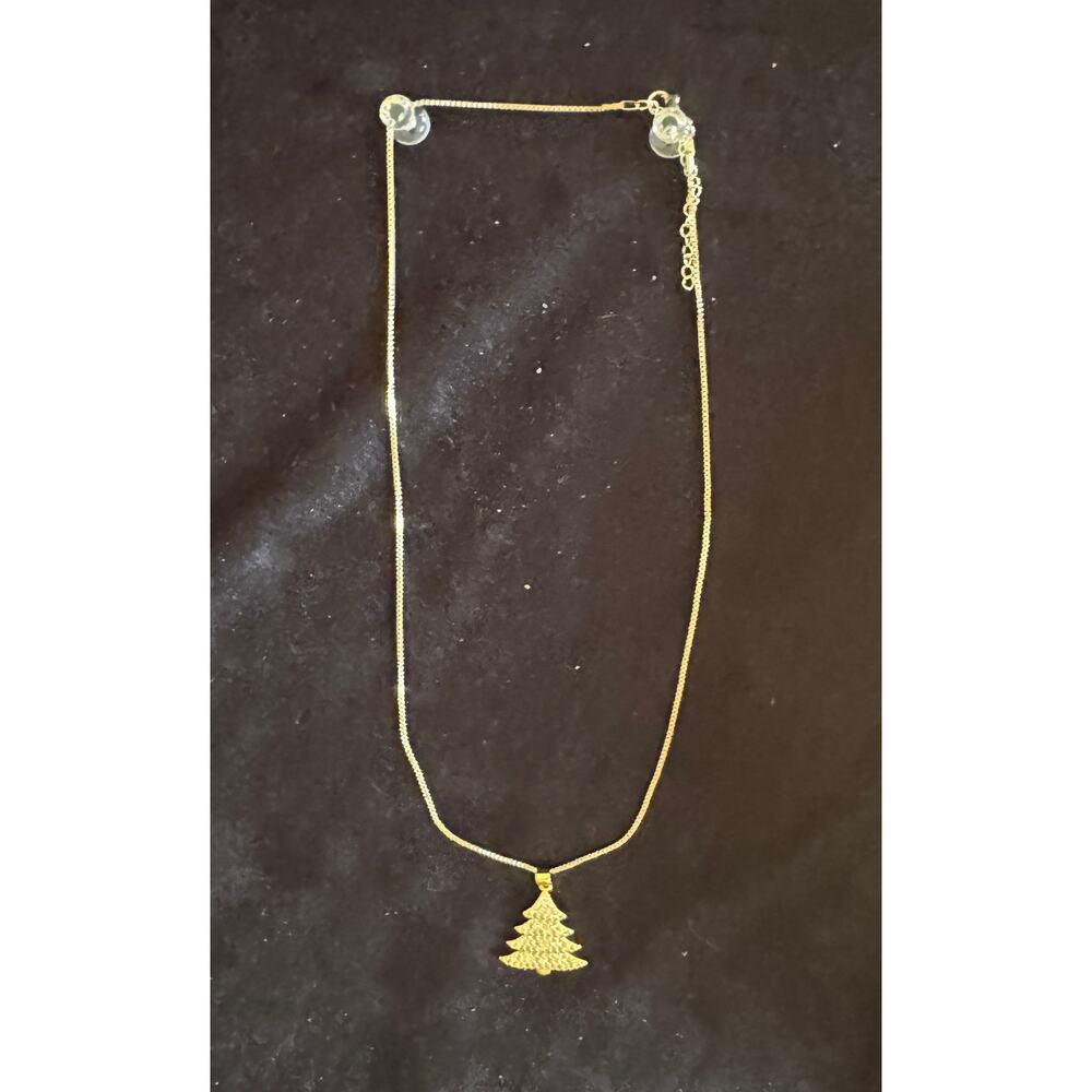 New Gold Rhinestone Christmas Tree Necklace 16-18” Holiday Pendant N227